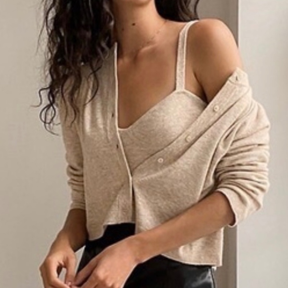 Aritzia Beige Knit Cardigan & Camisole Set